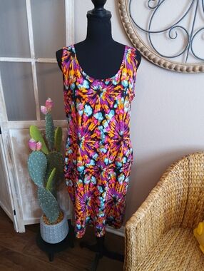 Vibrant Multicolor Floral Tie-Dye Swimsuit Cover-up